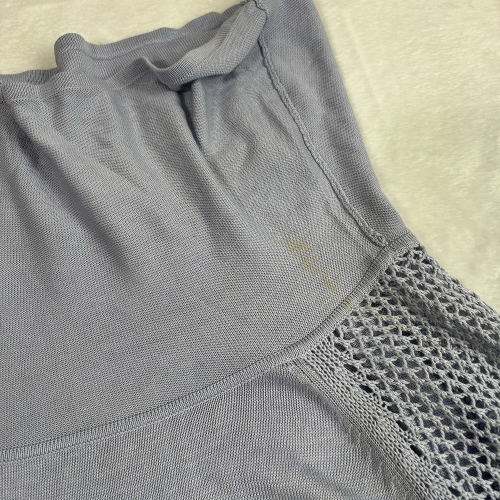 VTG Bloomingdale's Pullover Mesh Long‎ Sleeve Blue Silk Blouse Women's S Stain - Picture 3 of 4